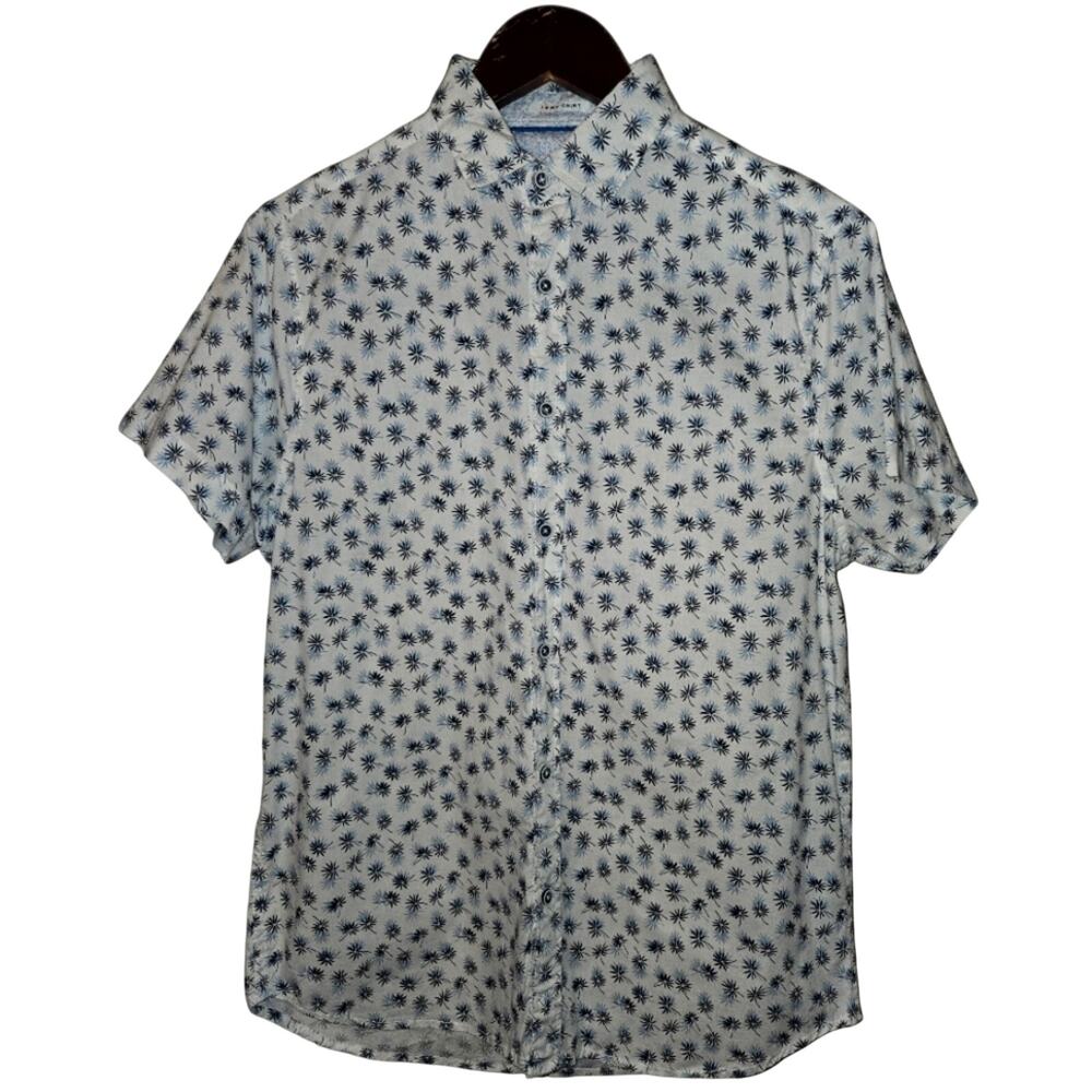 BlueBack Threads Small White/Cream/Blue/Black Palm Tree Print Button-Down [0029]